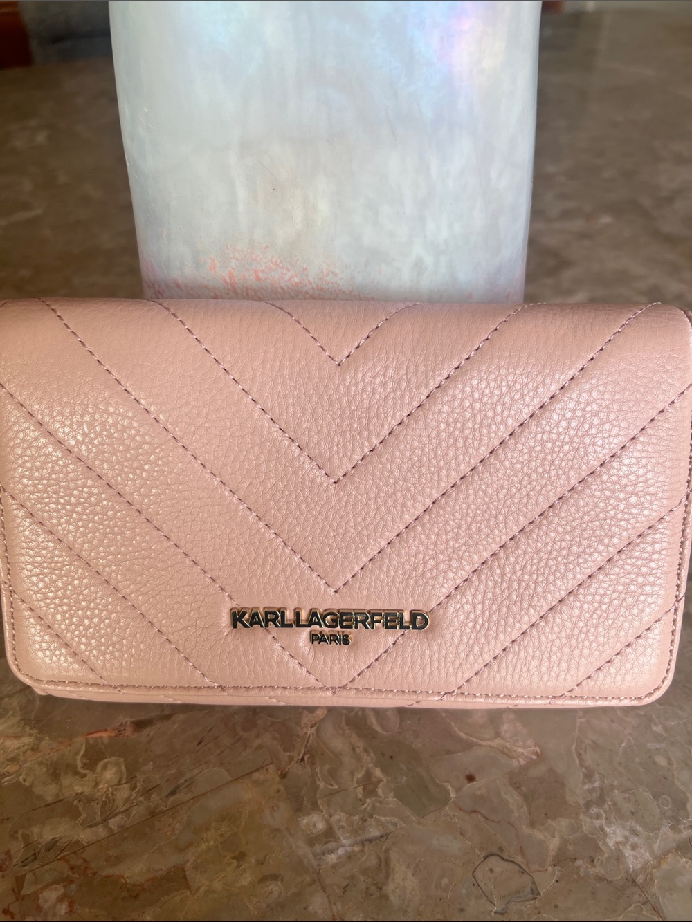 Karl Lagerfeld Pink Quilted Chevron Leather Clutch/crossbody/ Wallet